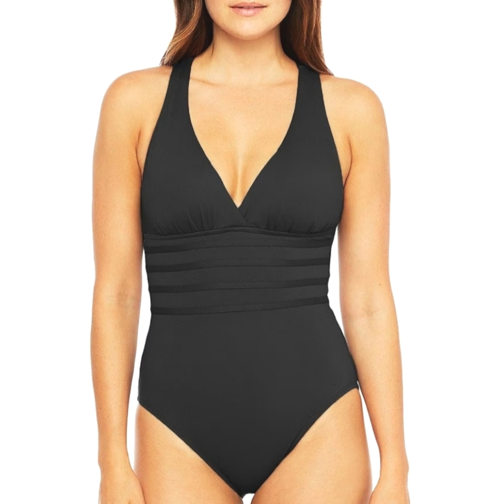 Island Goddess Multi Strap Cross Back Tummy Control V-Neck One Piece S